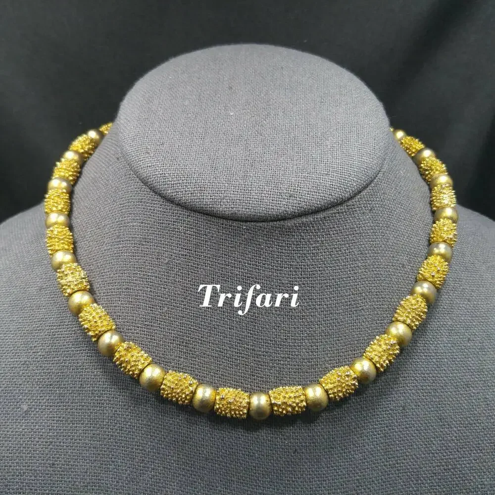 Trifari Brutalist Beaded Choker Necklace, Gold Plate, 1960s Vintage Jewelry
